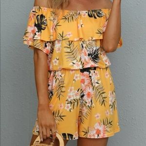 Yellow Floral Off The Should Romper